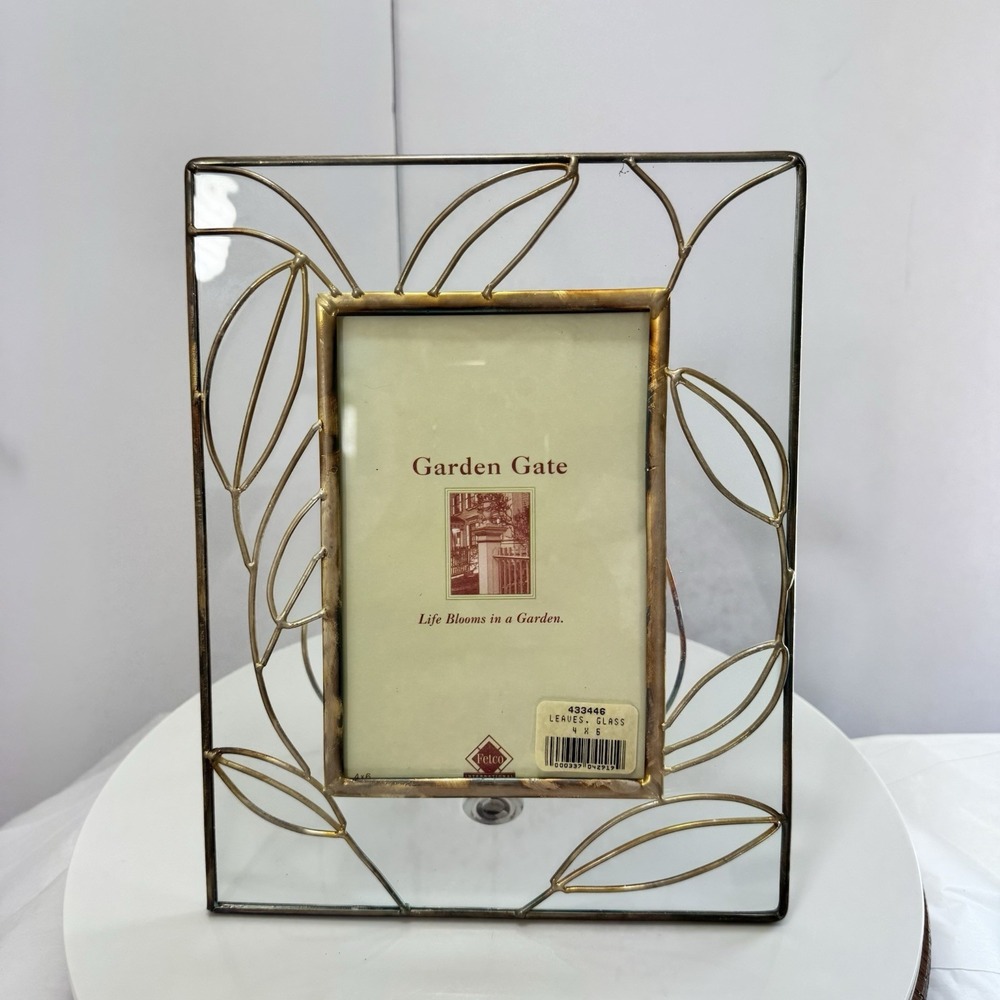 Brass & Glass Picture Frame 3x3 Vintage Garden Gate Fetco Leaves, Glass Square